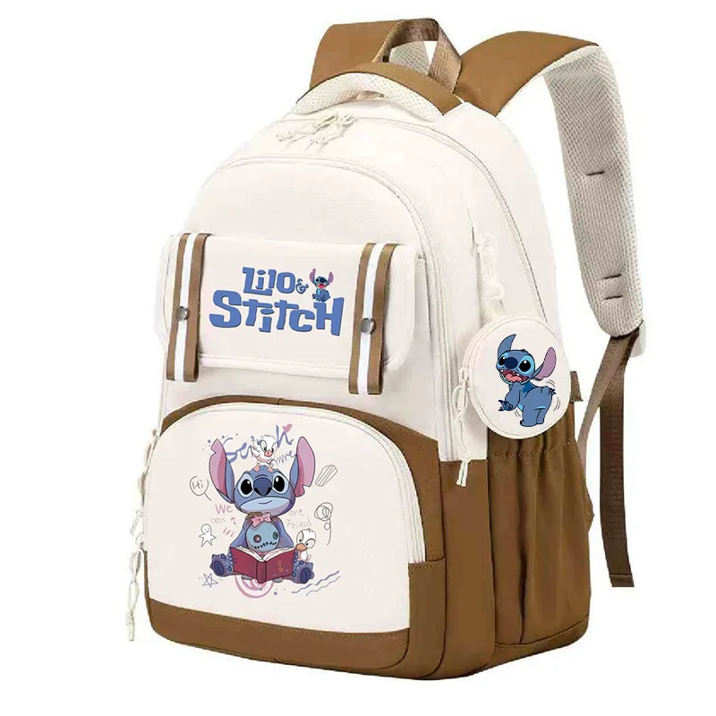 حقيبة ظهر Miniso Lilo Stitch اللطيفة للأطفال بسعة كبيرة حقائب كتب للطلاب المتوسطة من النايلون المقاوم للماء حقيبة مدرسية متعددة الاستخدامات هدية للأولاد والبنات