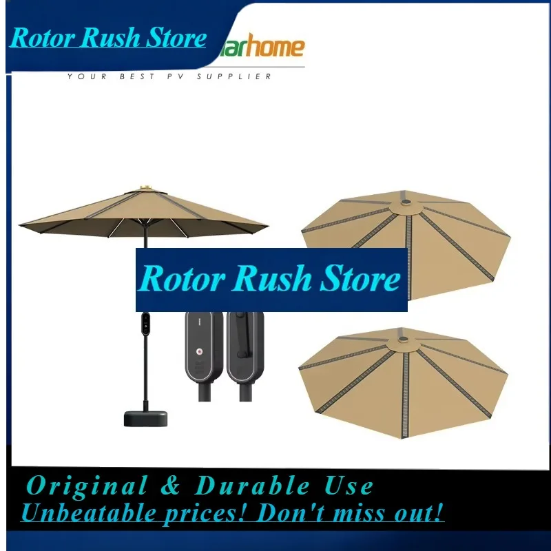 RoRuSBluesun Outdoor Barbecue Sunshade Waterproofing Solarpower Umbrella Flexible Solar Umbrella With Led Light