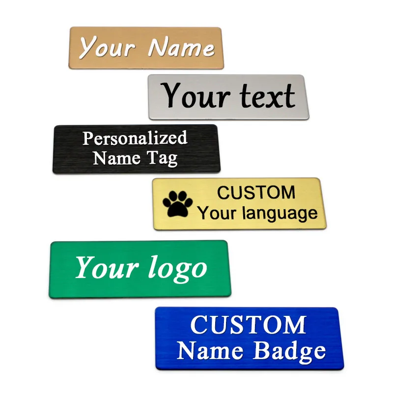 7x2CM Engrave Your Logo Text Plate Customize Badge Personalize Brooch Pin Magnet Double Sided Tape ID Door Mail Box Name Tag