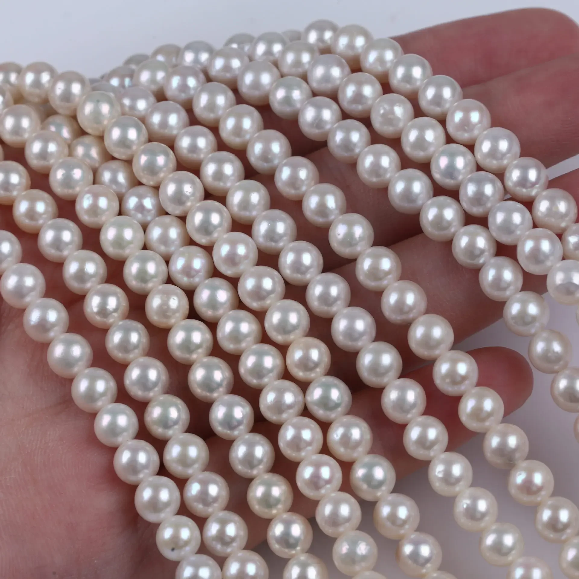 6-7mm inlaid pearl round natural white strong light slightly flawed round freshwater pearl string DIY material