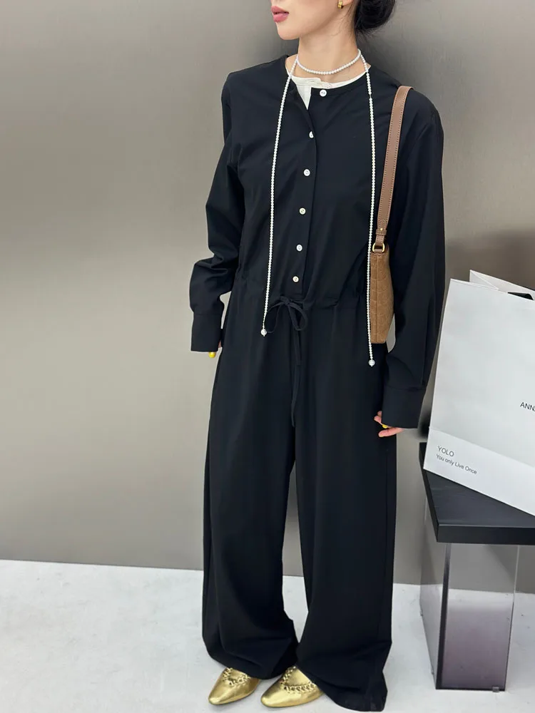 

Bodhl High Waist Wide Leg Jumpsuit Women's Simple Sle Dstring Waist Quali Polyester Fiber Long Pants Commute