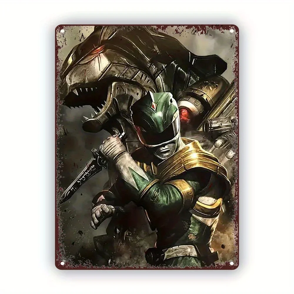 Green Ranger & Dragonzord Battle-Ready Vintage Metal Wall Art SignClassic Tin Painting for Living Room, Bedroom, Bar Decor