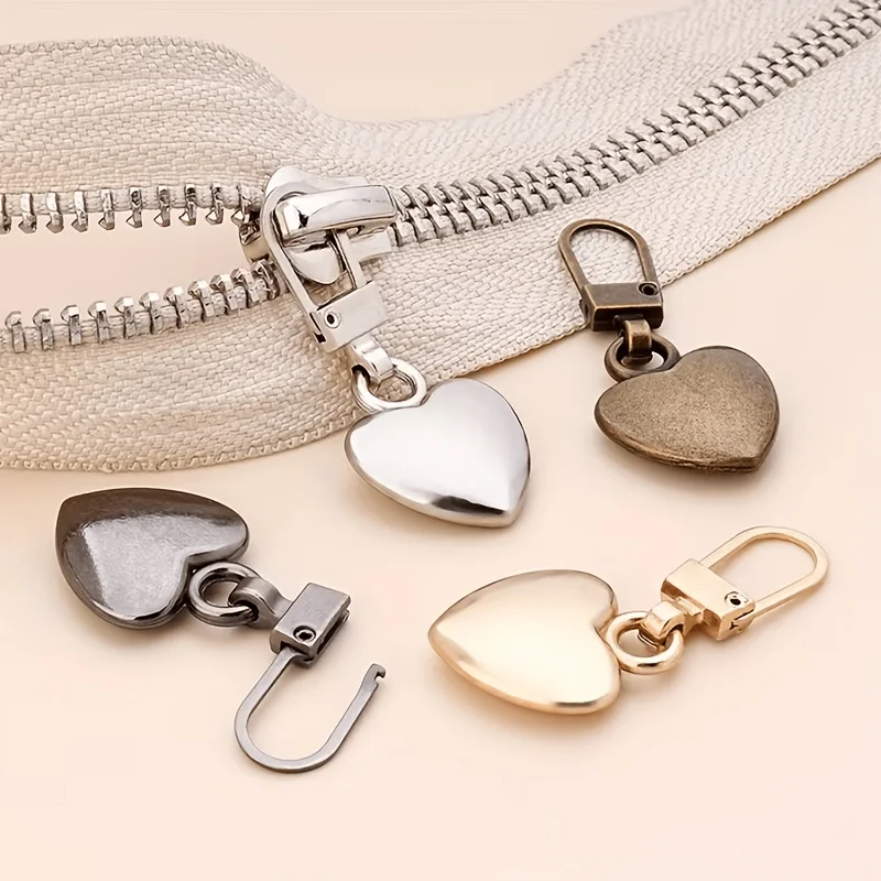 HAIRK Heart-Shaped Universal Detachable Zipper Pulls, Replacement Zipper Tab Additions, Zipper Repair for Bags, Coats & Clothes