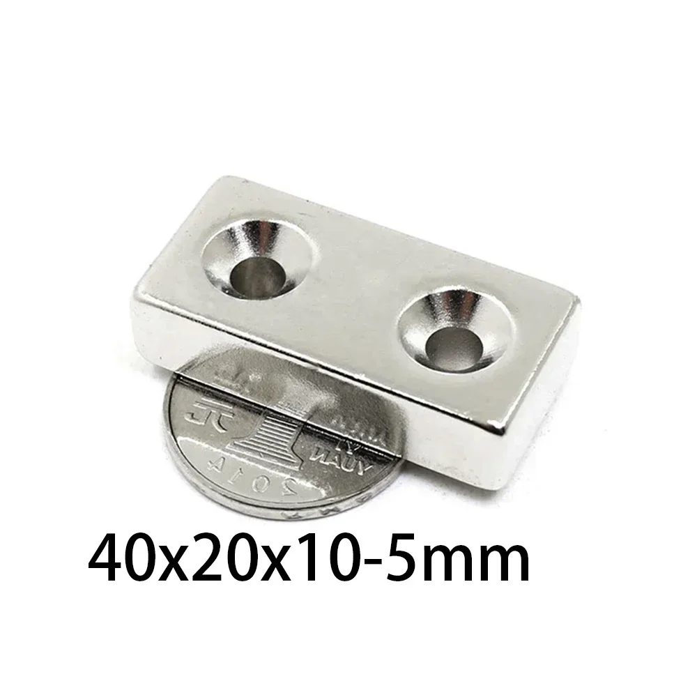 N35 40x20x10-5 Block Magnets Super Strong Strip Two Holes 5 Double Holes Neodymium Magnet Countersunk Search One Hole Single