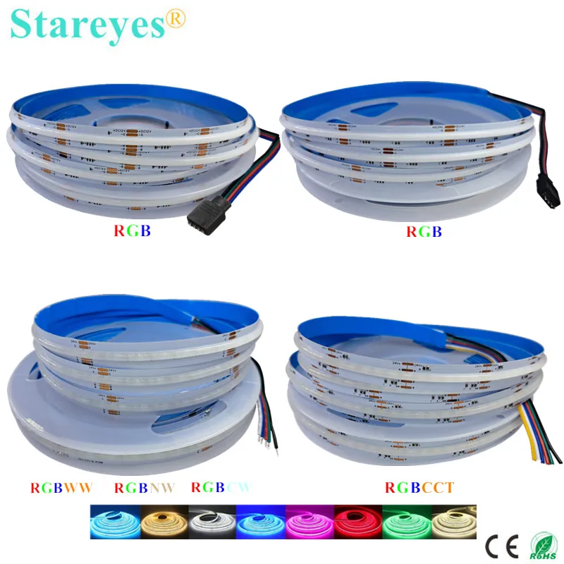 COB LED Strip Light 784 810 840 LED/m 5m DC12V 24V RGB RGBW RGBCCT PWM FCOB LED Tape Diode High Brightness Flexible Ribbon Rope