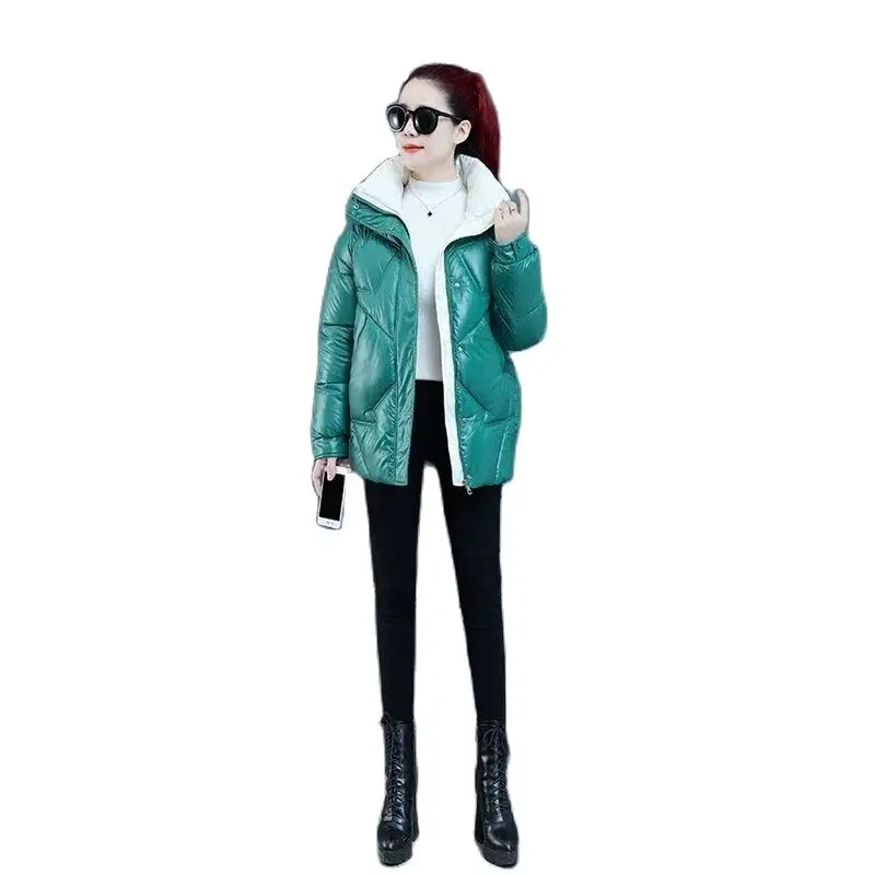 

Winter Thicken Warm Medium Chic Parka Women Casual Sweety Big Pocket Loose Hooded Down Cotton Jackets Outwear