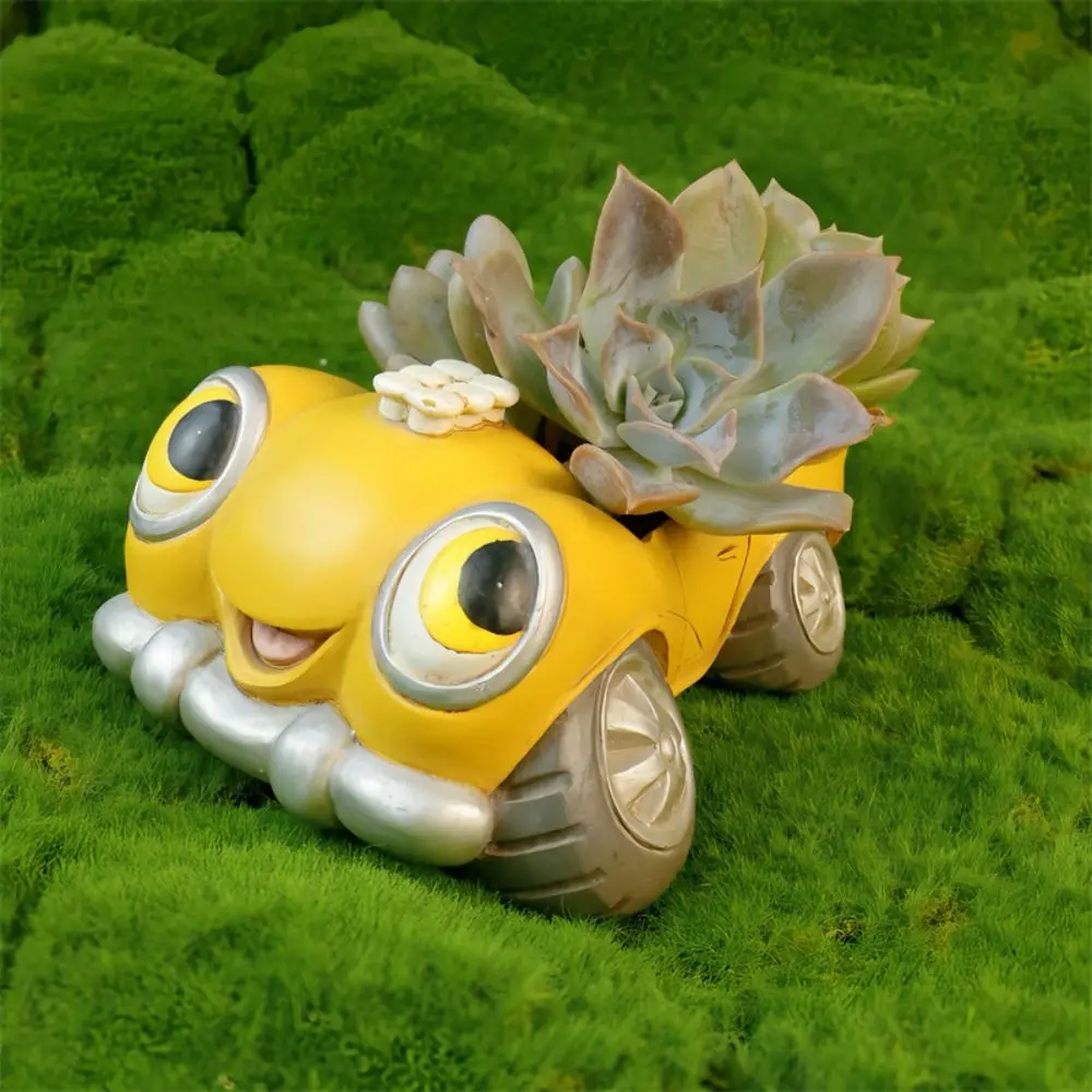 Car Shaped Succulent Flower Pot All Weather Resistant Resin Cute Succulent Plants Pot Creative with Drainage Holes