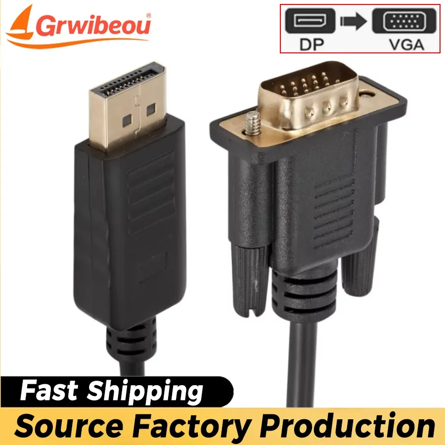 DisplayPort To VGA Adapter 1.8m DP TO VGA Cable 1080P VGA Male To Male Converter for PC Computer Laptop TV Monitor Projector