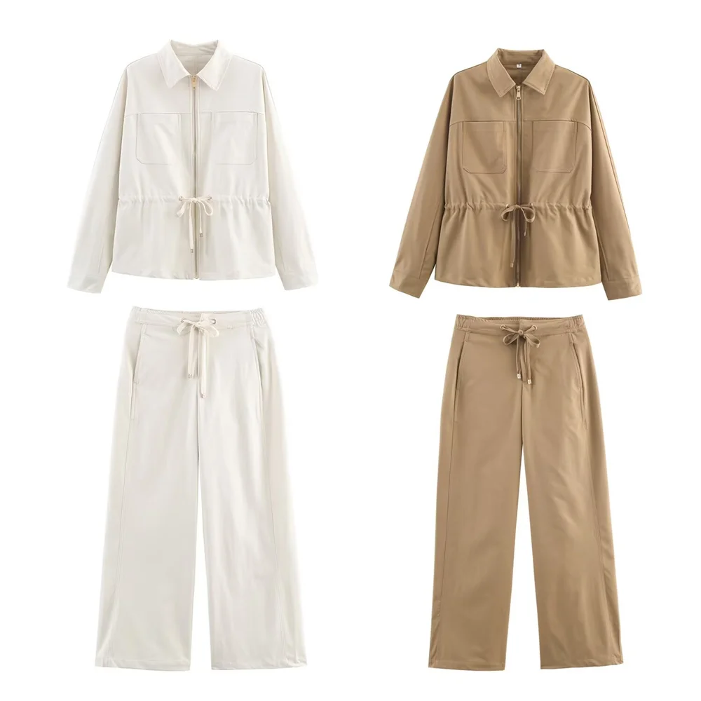 

Новое зимнее женское модное пальто с откидным воротником и регулируемой талией, карманами и украшением, повседневные брюки с высокой талией и широкими штанинами