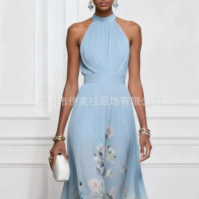 2026 Elegant V-neck Waist-cinching Skirt Hemline Polyester Spring Autumn Independent Station Cross-border High Waist Dress - Image 3