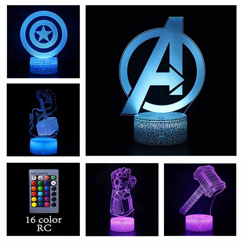 

Marvel Avengers Weapons LED Lamps Infinity Gauntlet Thor Mjolnir Captain America's Shield Night Lights Home Decoration Kids Gift