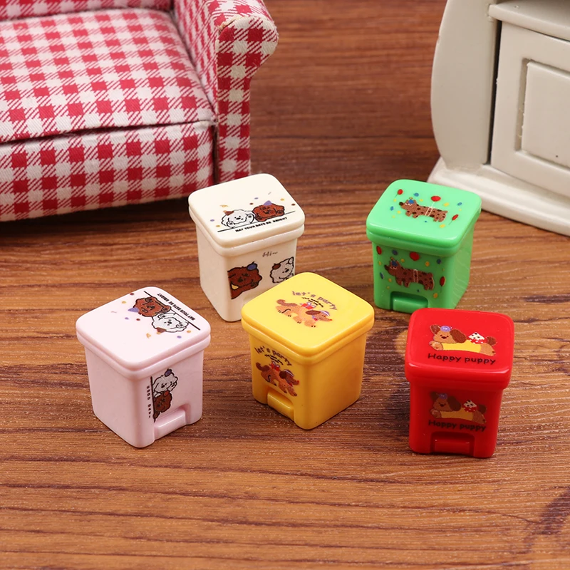 ถังขยะจิ๋วการ์ตูนสำหรับบ้านตุ๊กตา 5 ชิ้น ของตกแต่งบ้านตุ๊กตา อุปกรณ์เสริมบ้านตุ๊กตา ของเล่นเสริมบทบาทสมมติ