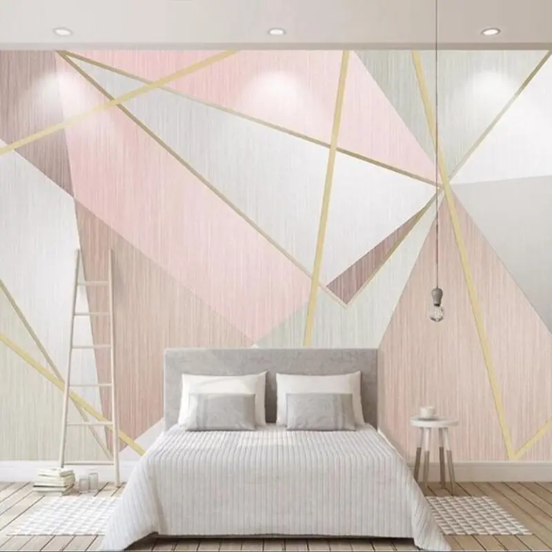 

Custom wallpaper 3d Nordic pink small fresh fashion geometric triangle background wall living room bedroom decoration painting