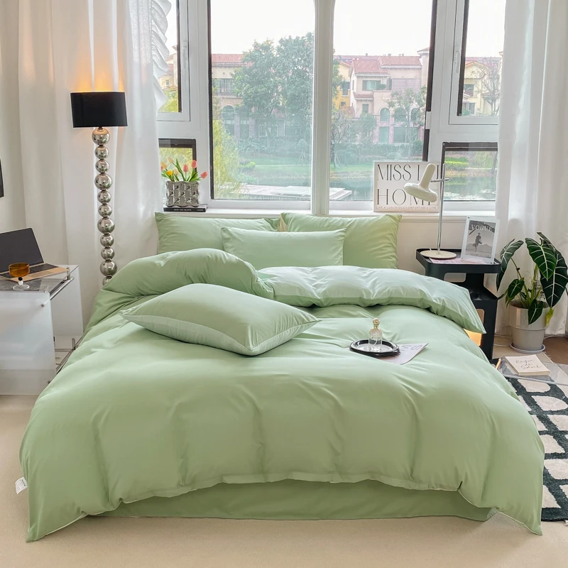 Ins Style Solid Color Duvet Cover Set Washed Cotton Bedclothes Comforter Cover Pillowcase Soft Bedding Sets Quilt Covers 220x240