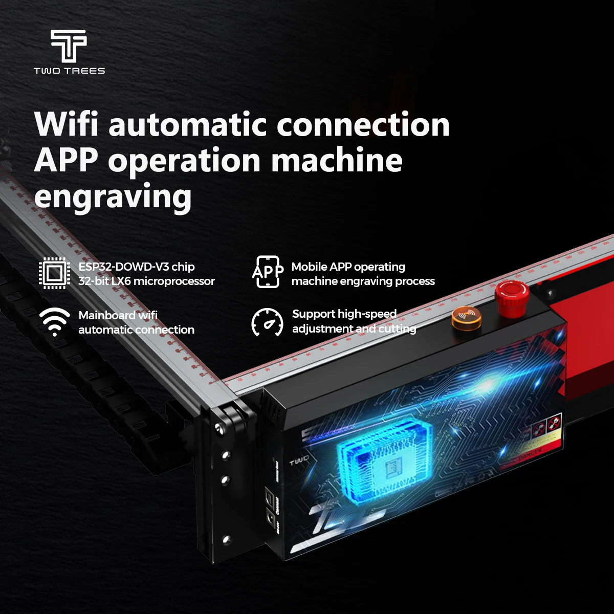 Twotrees ts2 80w gravador a laser de foco automático 450x450mm com controle offline wi-fi sistema de assistência de ar detecção de chama e interruptor de limite