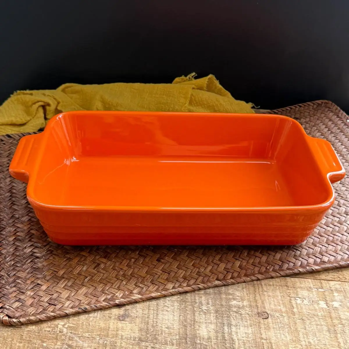 

Nordic Creative Ceramic Baking Tray Orange Double Ear Rectangular BBQ Fish Chicken Wings Cheese Rice Cake Tray European Style