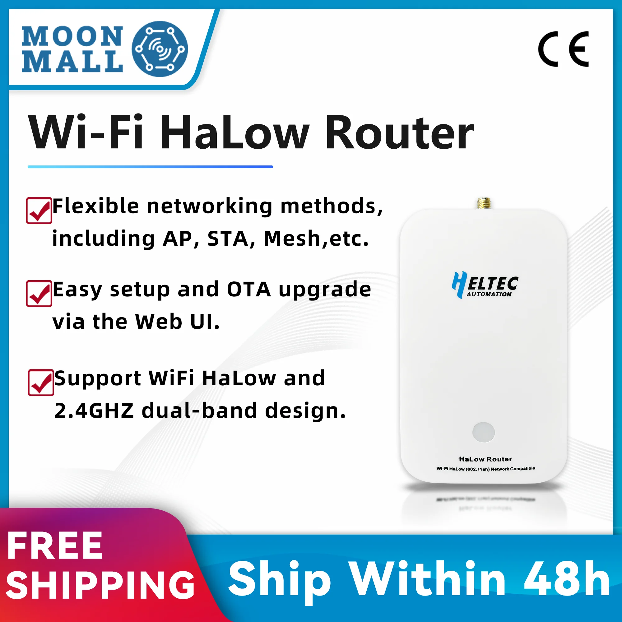 

Heltec HT-H7608 Wi-Fi HaLow IEEE 802.11ah Dual-band Gateway Wi-Fi Extender 3km Long Distance Gateway Transmission Faster Speed