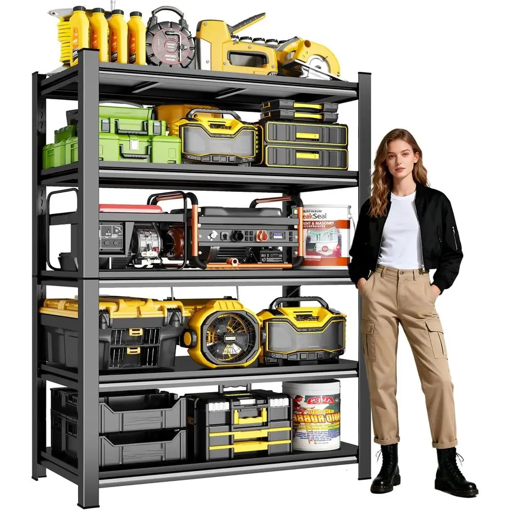 

5-ярусный регулируемый металлический стеллаж для гаража, подвала, кладовой и склада - 72В x 40Ш x 18Г, грузоподъемность 3000 фунтов