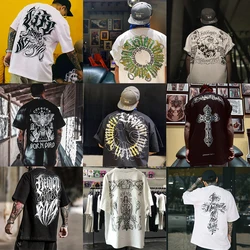 Men Casual Cotton T-Shirt 2024 Spring Summer  Fashion Harajuku Street Hip-Hop Short-Sleeved Y2k Top Chicano Tattoo Print T-Shirt