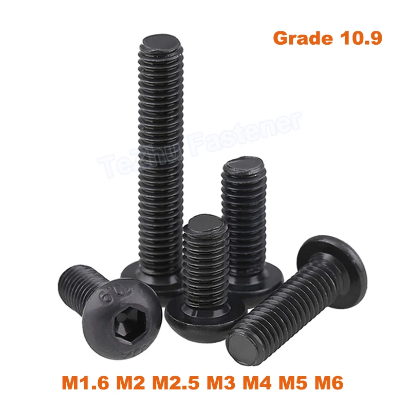 

1-10pcs ISO7380 M1.6-M6 Round Black 10.9 Grade Steel Hexagon Hex Socket Button Head Allen Hex Drive Bolts Screws Machine Screw