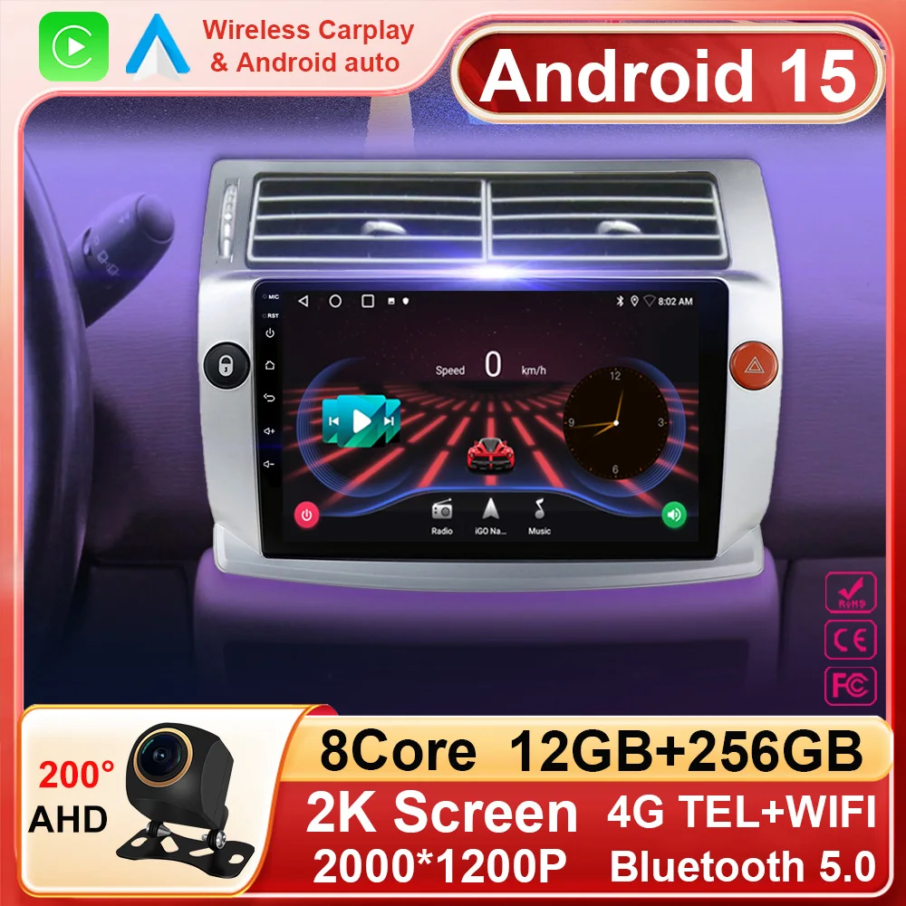 2 Din Android 15 Car Radio For Citroen C4 C-Triomphe Quatre 2004-2014 Multimedia Video Player GPS Carplay Auto Stereo Head Unit