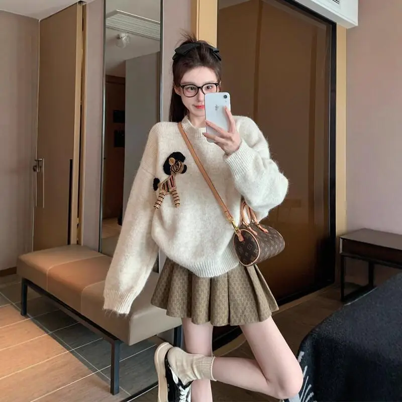 

Cartoon Women's Sweater Girl Pullover Maillard High Neck Slim Fit Elegant Long Sleeve Thermal Knit Women Ladies Fashion Tops