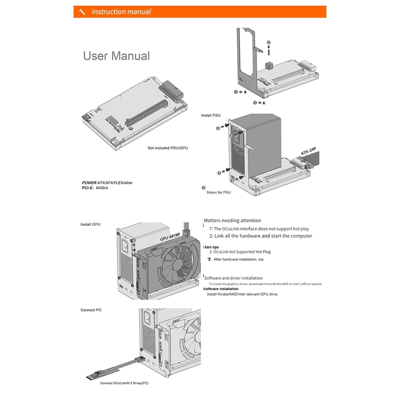 Estación de acoplamiento de tarjeta gráfica Oculink + placa adaptadora Ocup4v2 PCIE4.0 Redriver soporte para tarjetas gráficas/AMD/ duraderas