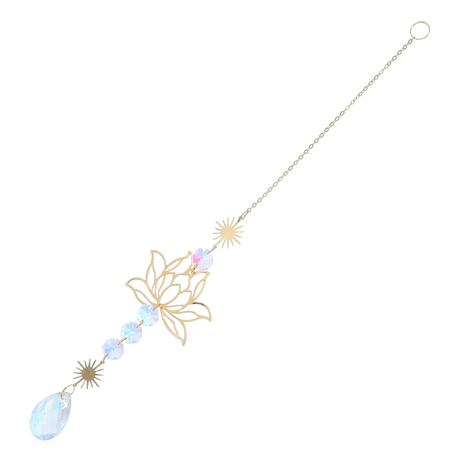 Lotus Flower Crystal Sun Catcher 2 Piece Hanging Prism Ornament for Window Balcony Bedroom Rainbow Decor