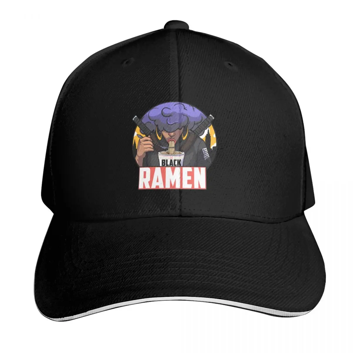 Black Ramen Drip Baseball Cap Streetwear Hip Hop Trendy Vintage Retro Embroidered Lightweight Packable