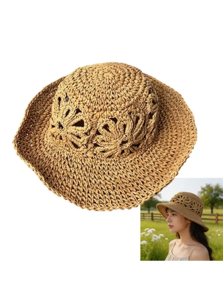 31BB Summer Straw Beach Hat with Broad and Openwork Band Detail