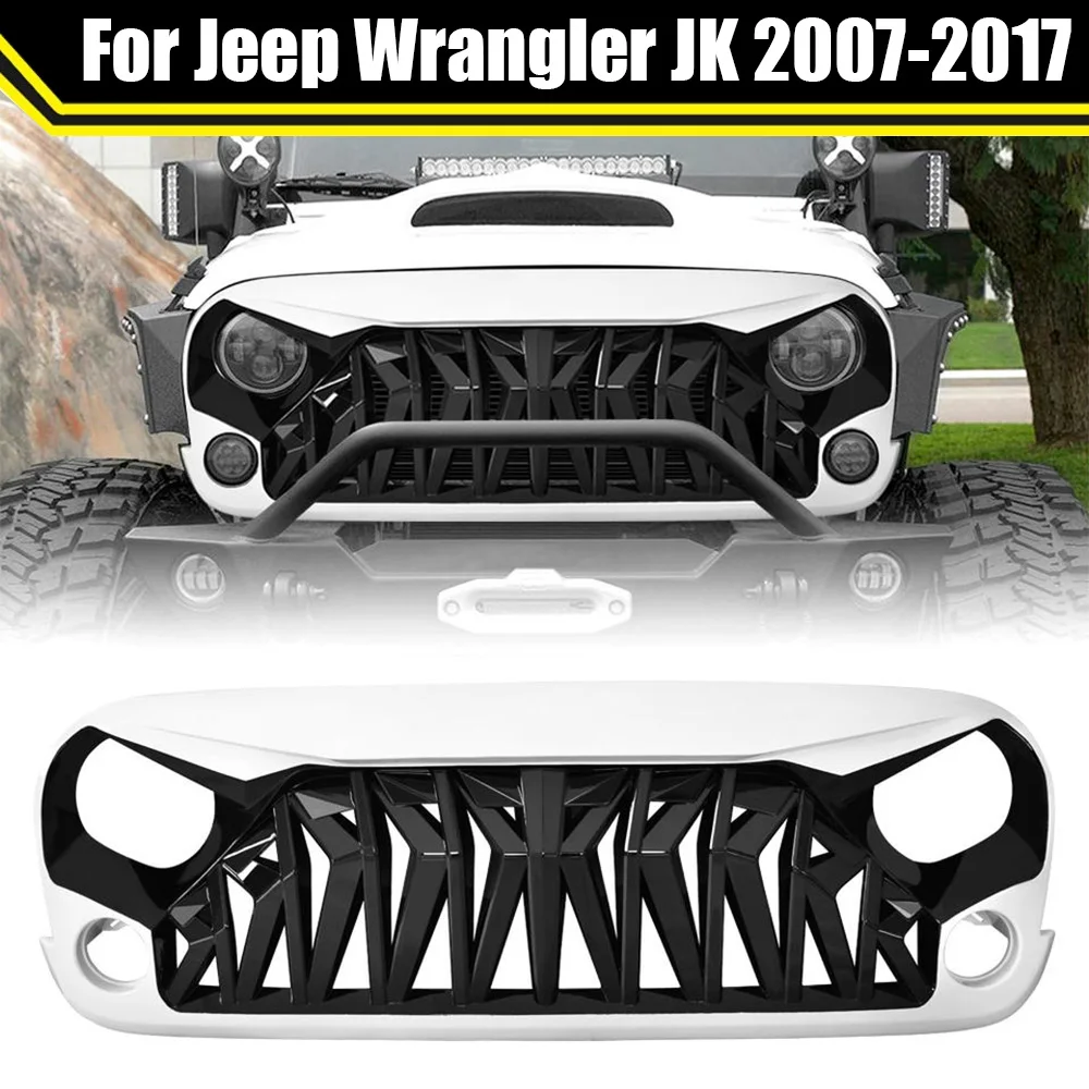 

For Jeep Wrangler JK 2007-2017 Shark Grill Front Bumper Grille Racing Grills Inlet Guard Grid ABS Mesh Cover Exterior Parts