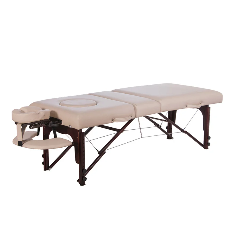 

Portable 3 Sections Foldable Massage Table Spa Bed Modern Design with Wooden Leg Eyelash Extension Bed for Beauty Salon