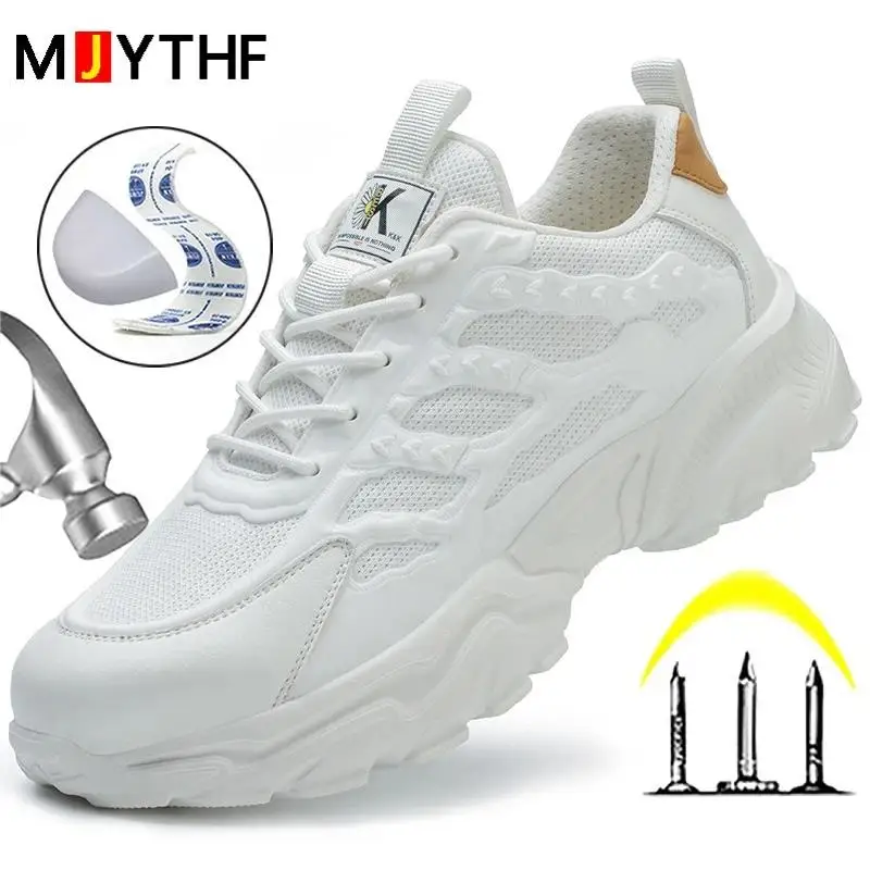 White Safety Shoes Men Steel Toe Boots Work Sneakers Anti-smash Anti-puncture Indestructible Shoes Sport Men Protective Shoes