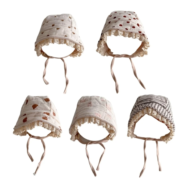 

Baby Hat Korean Lace Strap Tied Bonnet Caps Korean Version Windproof Ear Protections Hat Lovely Girls Hat