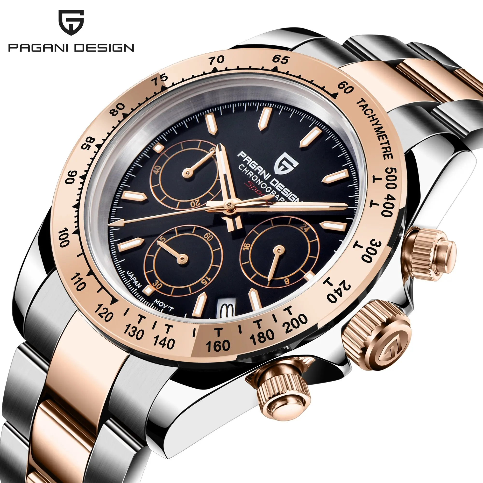 PAGANI DESIGN ساعة كوارتز رجالية أنيقة ريترو موديل ستانلس ستيل Vk63 حركة صغيرة ثلاثة دبوس سرعة ساعة مقاومة للماء 2025