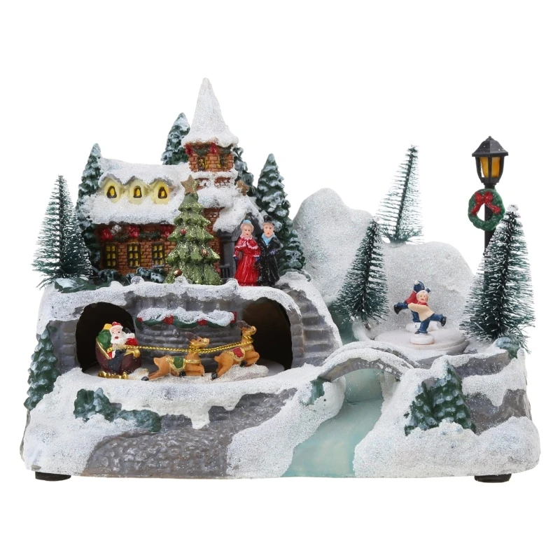 

Christmas Glowing Snow House Figurine Rotatable Music Villages Sculpture for Home Bar Shop Decoration Gift