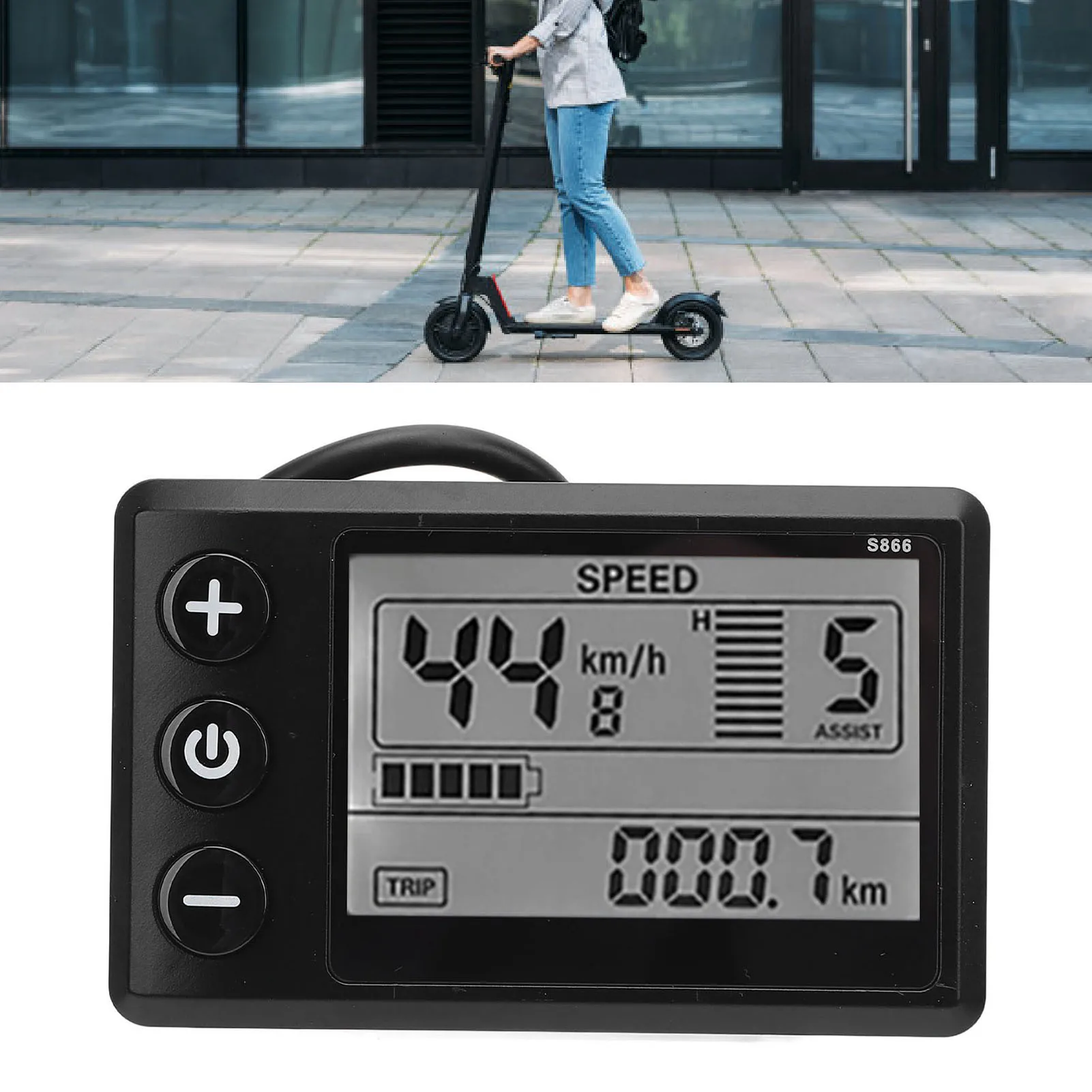 

Electric Scooter LCD Display Meter S866 24V 36V 48V 60V 6 Pin Water Resistant Display Control Panel for Electric Scooter