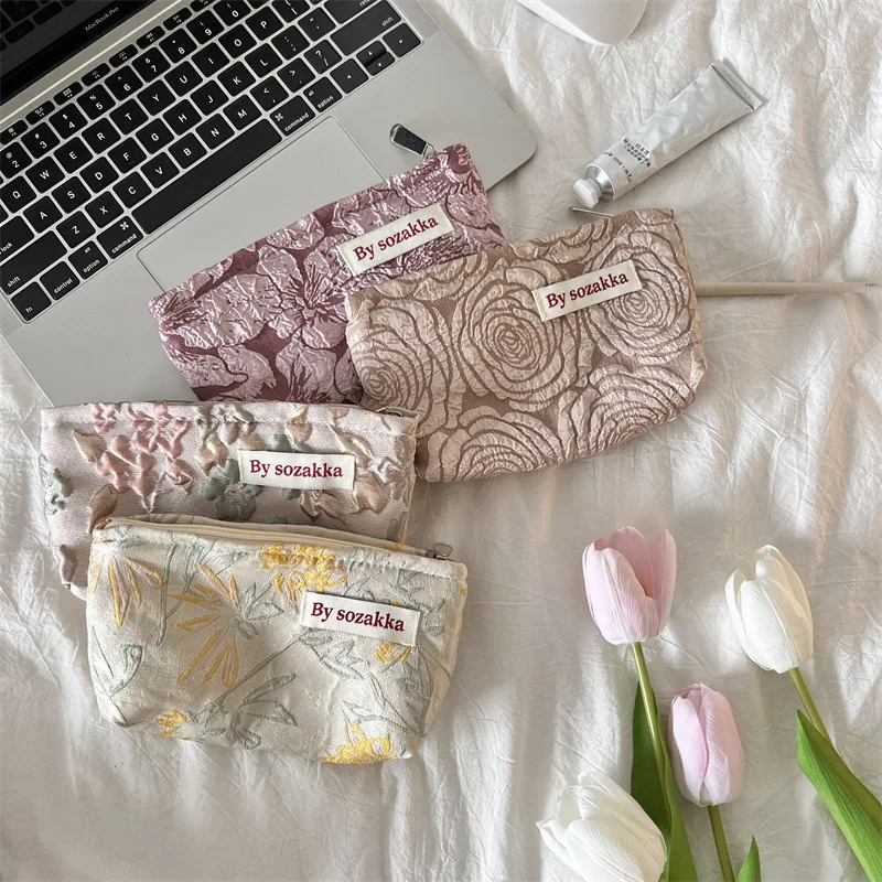 2024 Women Fashion Flowers Cosmetic Lipsticks Bag Travel Makeup Brushes Bag Neceser Organizer Bag Korean Student Pencil Case