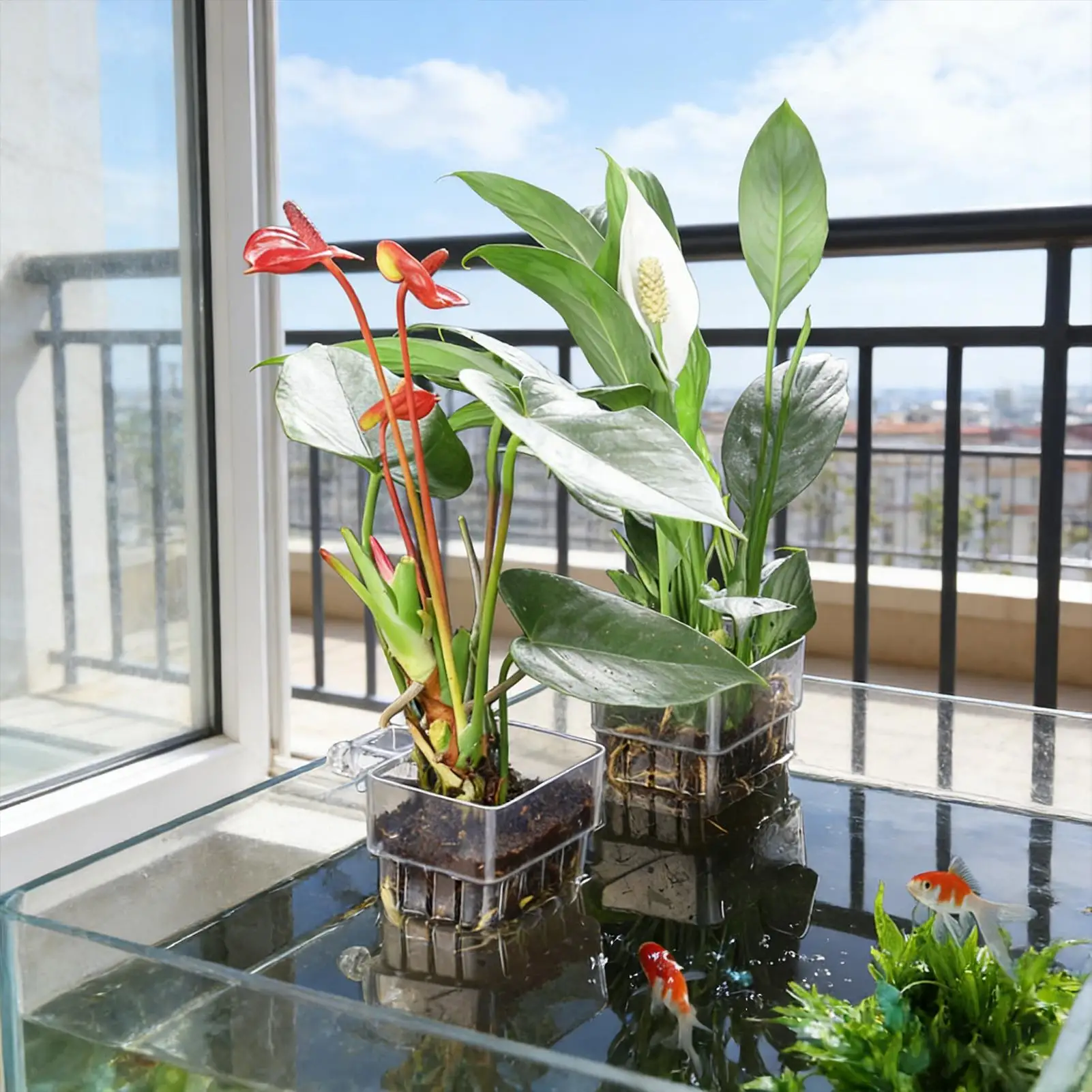 Transparent Aquarium Plant Holder Hangable Pot Fish Tank Planter For Fish Tank Hydroponic System Indoor Home Cultivation