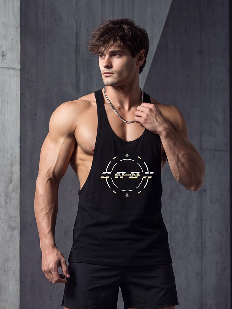 Men's Fitness Vest ORGN  Deep Dig I-Beam Sleeveless T-Shirt Running Gymnastics Clothing Breathable Cotton Elastic Sports ...