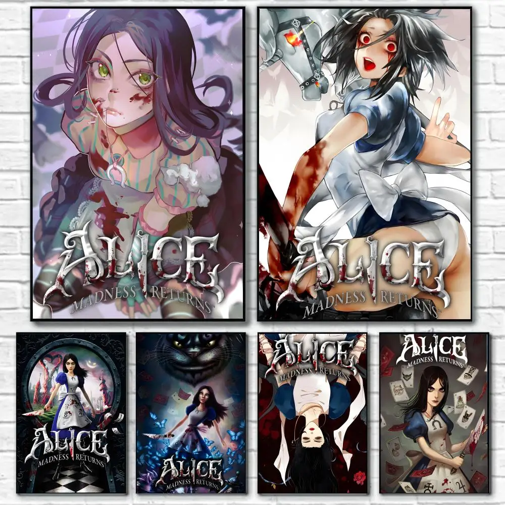 Game A-Alice madness returns Poster Room Wall Art Decor Waterproof Stickers For Home Bar Bedroom Decoration
