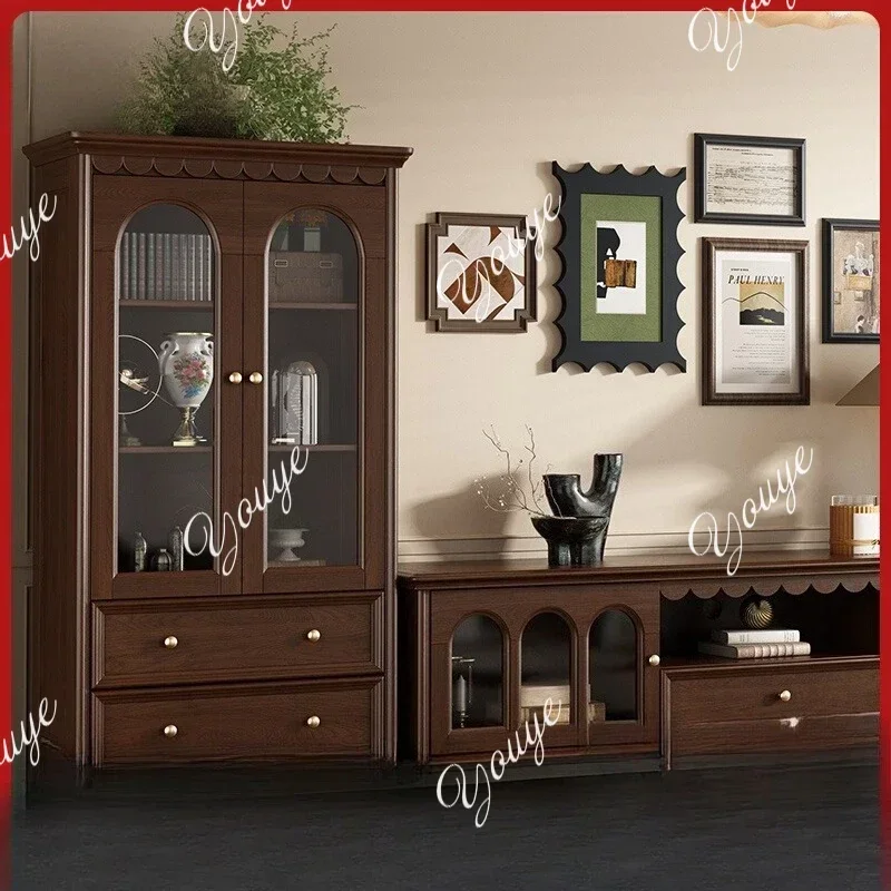XM French Solid Wood Glass Wine Cabinet Display Storage Living Room TV Cabinet