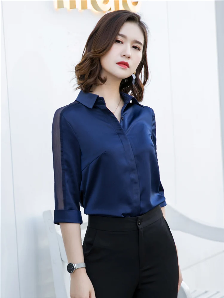 Half Sleeve Lace Blouse for Women Casual Shirts Hollow Tops Black White OL Shirts Navy Blue Pink  High Quality Stain Plus Size