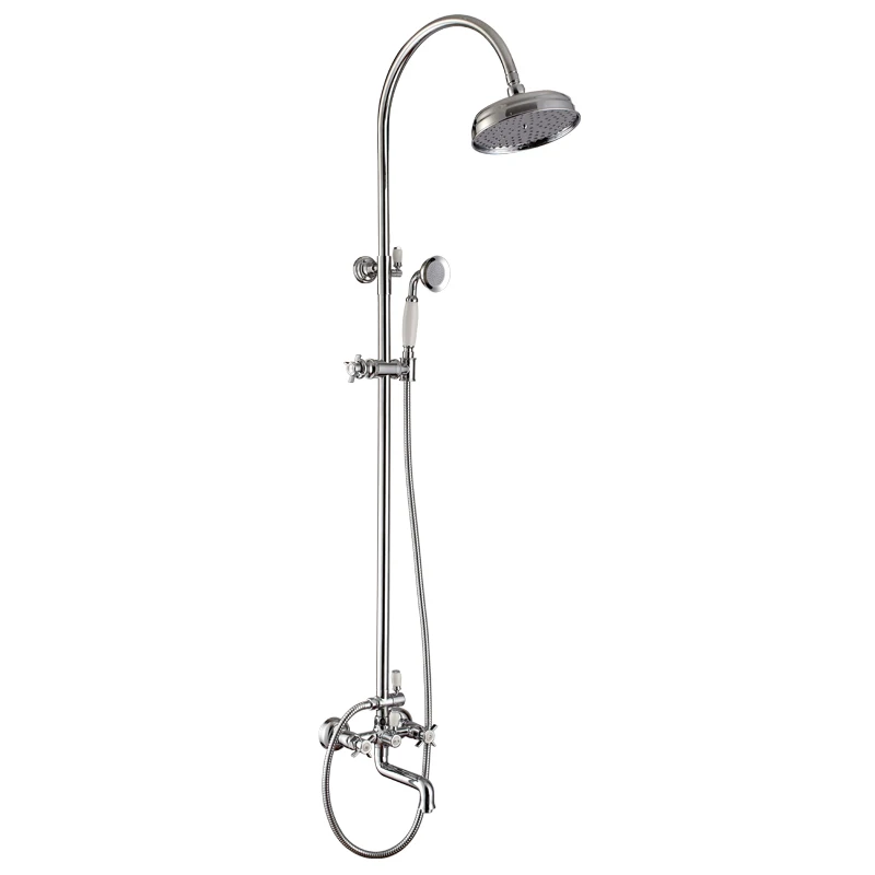 Double Cross Zinc Handle Classic Ceramic Diverter Brass Sliding Bar Brass Shower Head Spout Spout Telephone Handset Shower Set