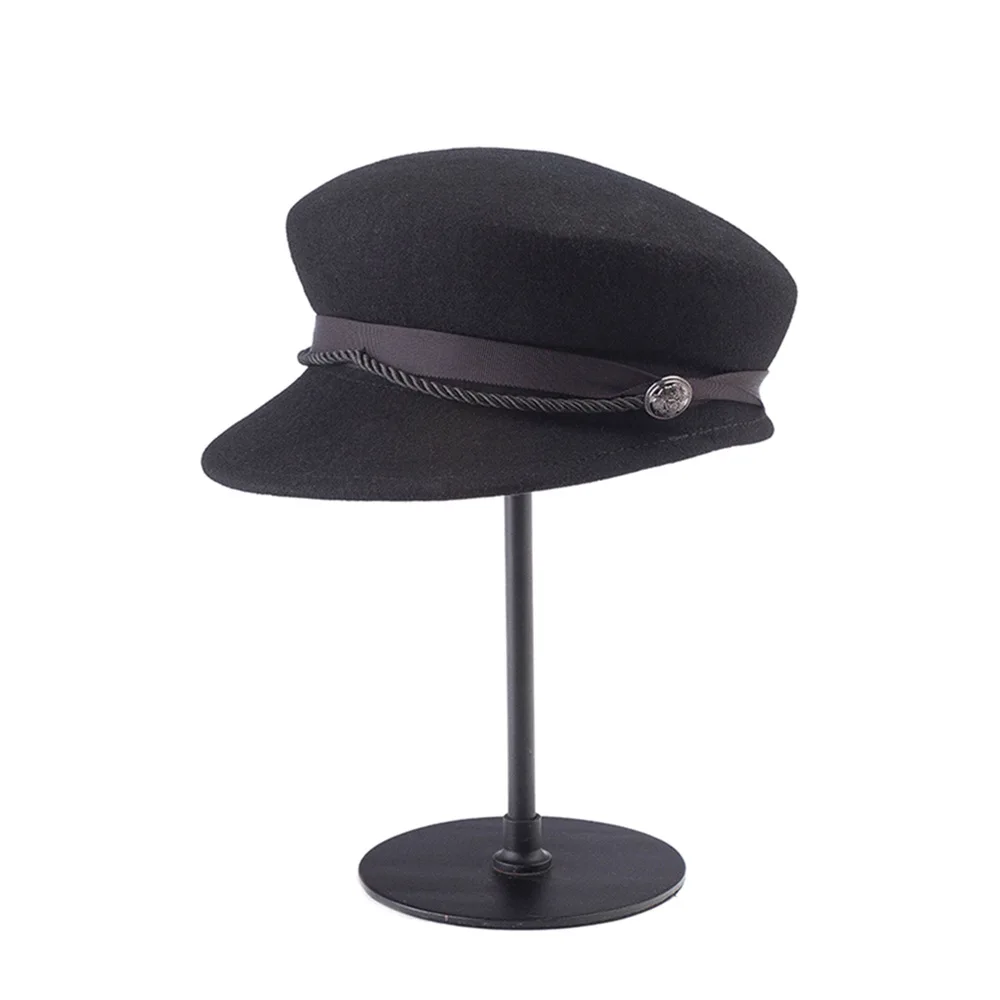 Autumn Winter New Women's Fashion Casual Button Tie Decor Woolen Newsboy Cap Warm Woolen Duckbill Cap Trendy