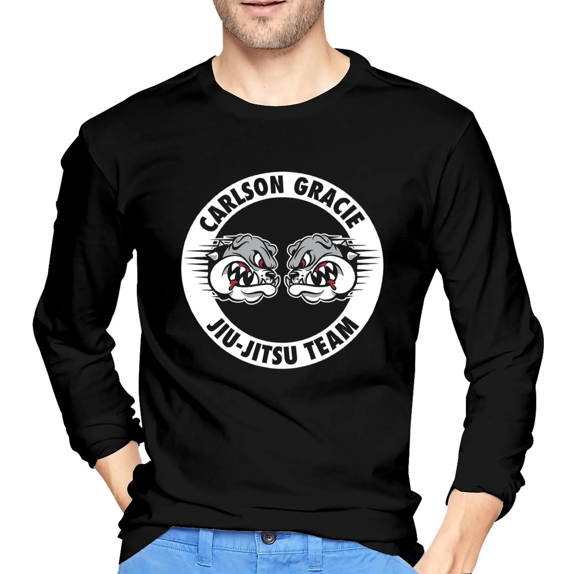 

Carlson Gracie Jiu-Jitsu Team Men's Long Sleeved T-shirt Casual Round Neck T shirts Spring and Autumn Men tops