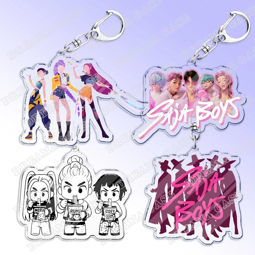 Bonito dos desenhos animados huntrix saja meninos acrílico chaveiros anel dupla face chaveiro jóias kpop demônio caçadores fã amor presentes
