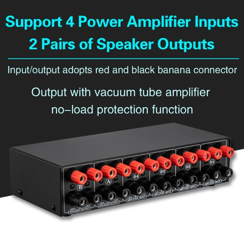 4 in 2 Out Speaker Amplifiers Switcher Selector Switcher Box Selector Switcher with Banana Adapters Speaker Splitters