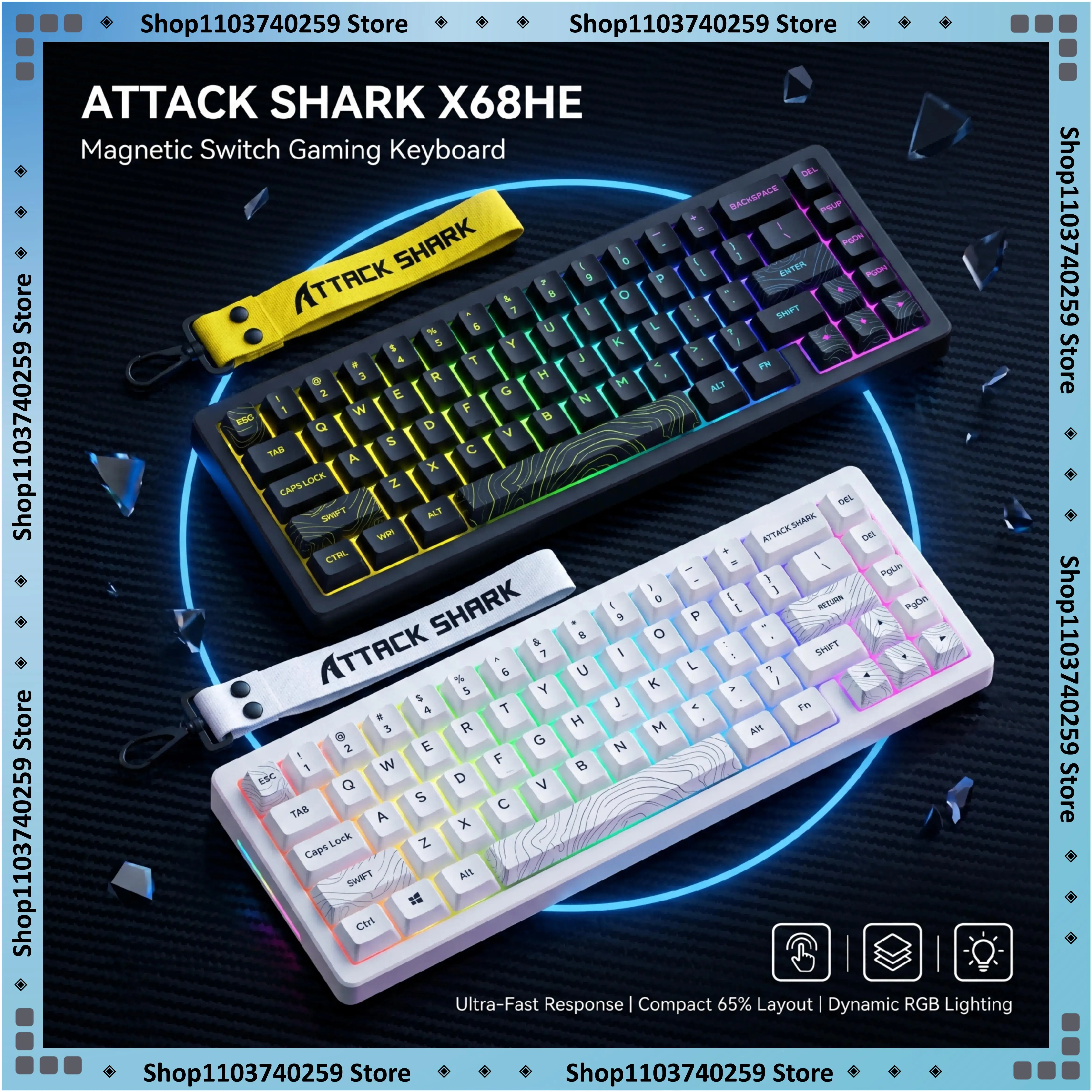 

ATTACK SHARK X68HE 68 Keys Magnetic Axis Keyboard 8000Hz Polling Rate 0.01mm Rapid Trigger RGB Backlit Wired Gaming Keyboard