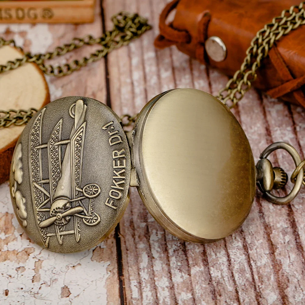 Bronze World War II plane quartz pocket watch vintage steampunk necklace necklace pendant men and women antique gift